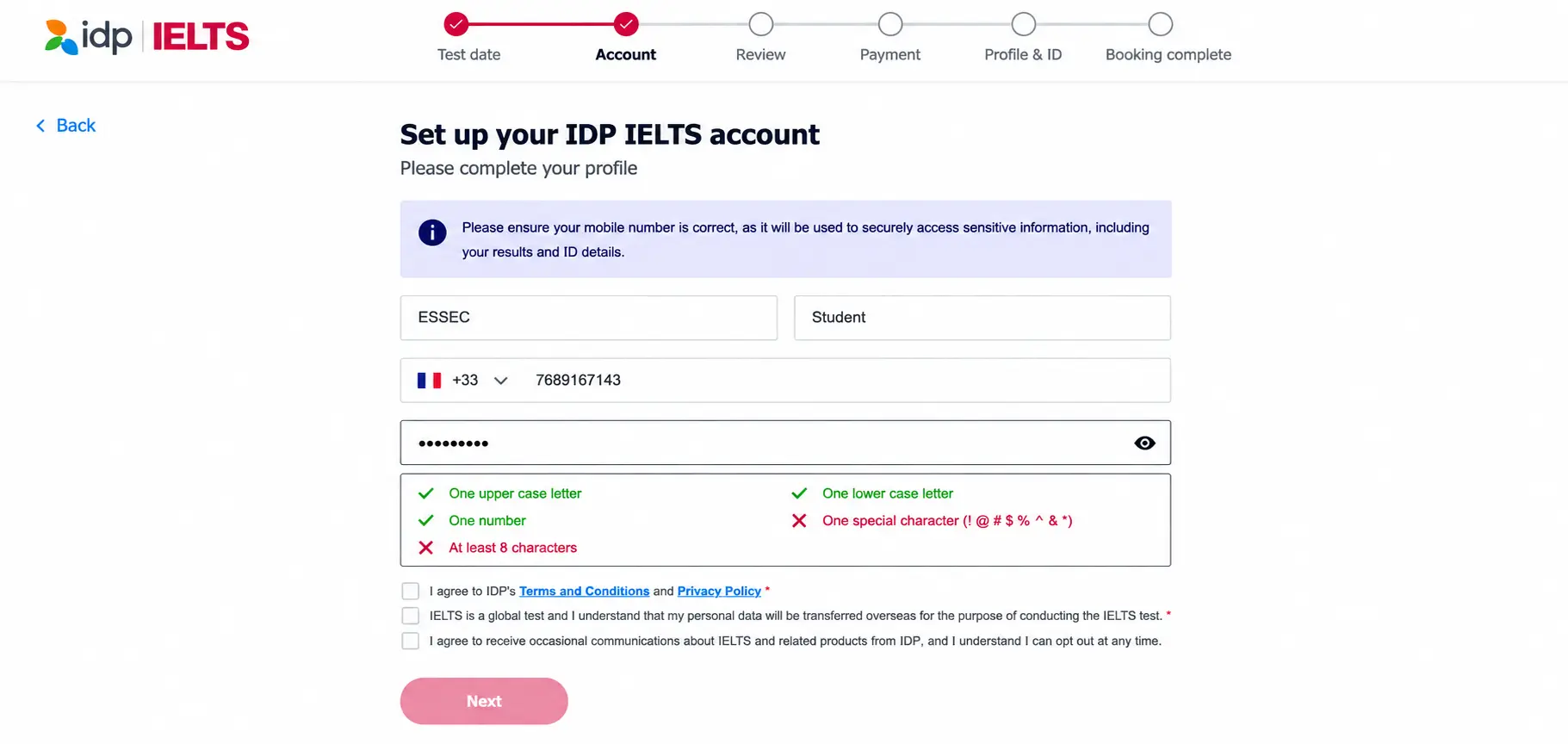 Setting up IDP IELTS account