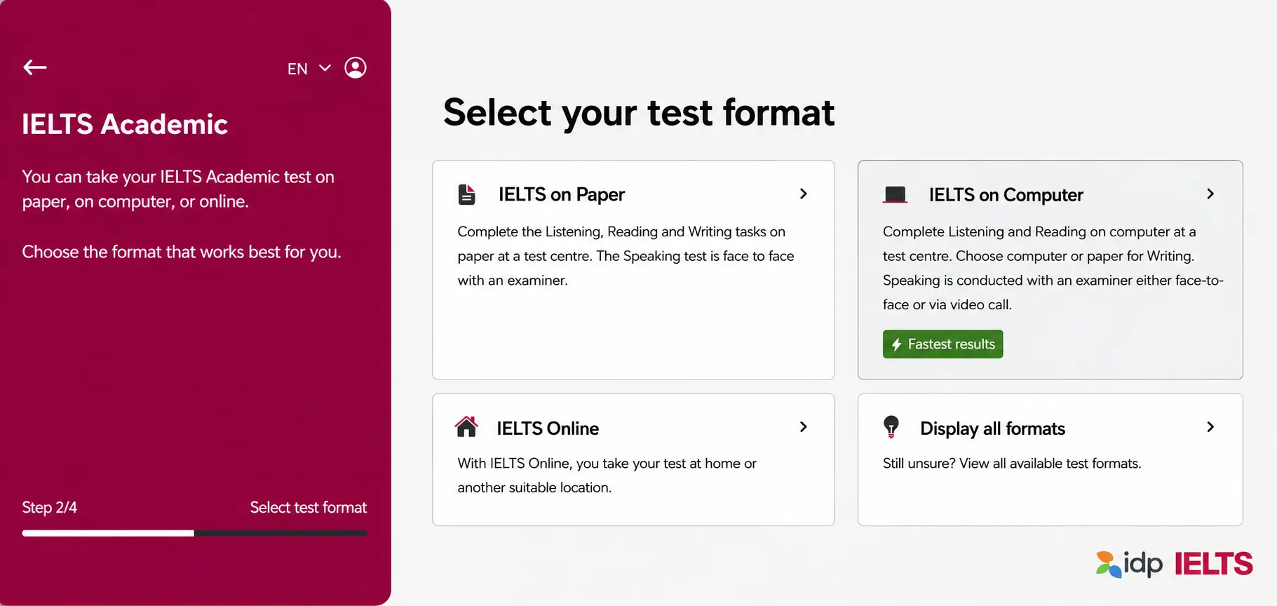 Selecting IELTS test format