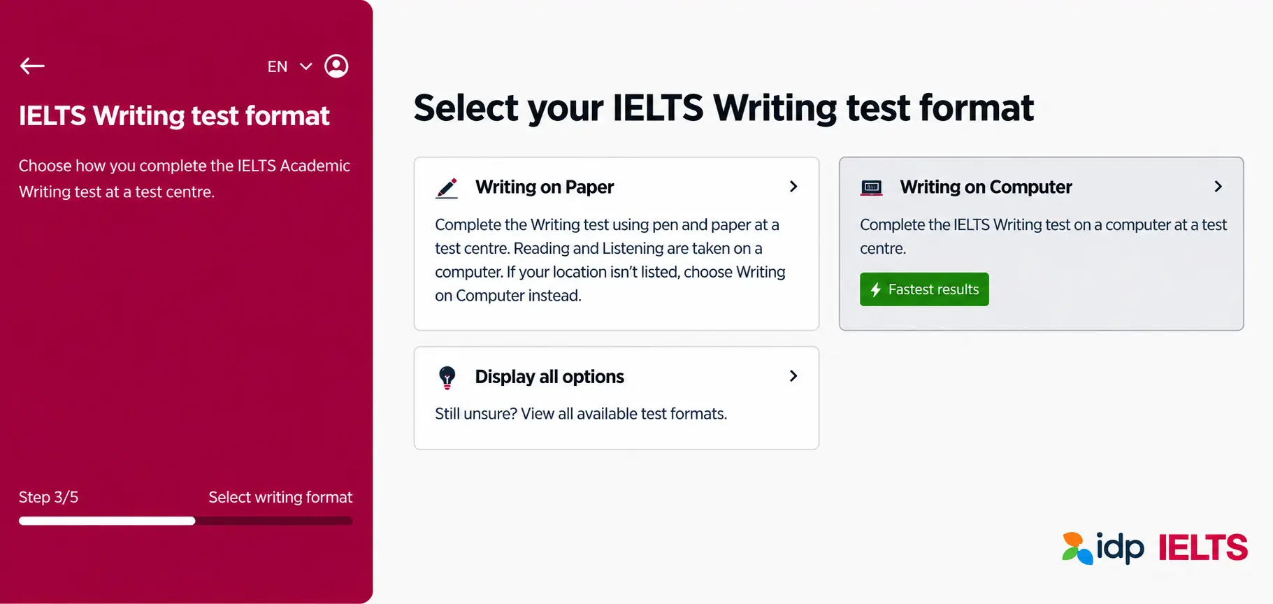 Selecting writing test format
